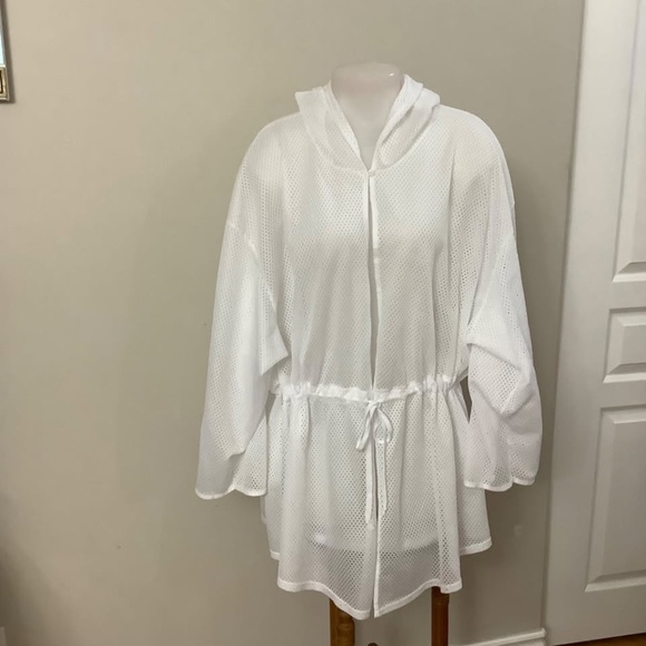 White Mesh Cover-up hoodie 1X-2X - Picture 1 of 4